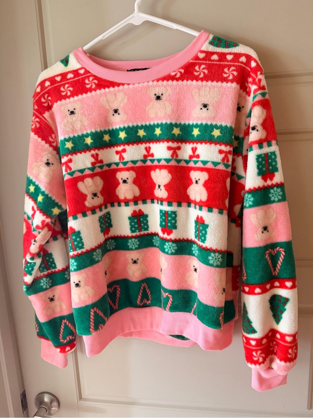 Festive Pink & Red Holiday Teddy Sweater